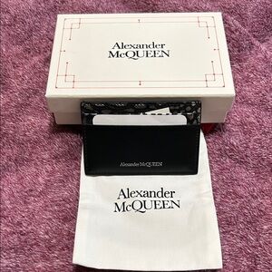 Alexander McQueen Black Leather Card & Key Sleeve with Printed Top